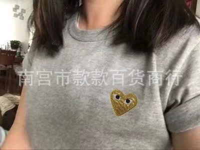 右肩半袖Tシャツ 男女兼用 丸首 夏 刺繍 ラブ トレンド ブランド 純綿 五分袖