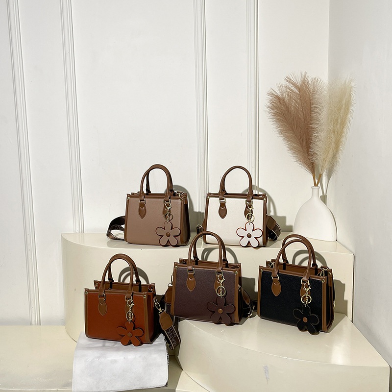 新款都市简约箱包单肩包PU花朵女士大容量手提托特包高级感斜挎包