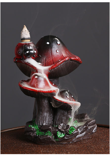 YYW Smoke Incense Waterfall Mushroom Incense Holder, Backflow Incense Burner With 20 Backflow Incense Cones 30 Incense Sticks, Handmade