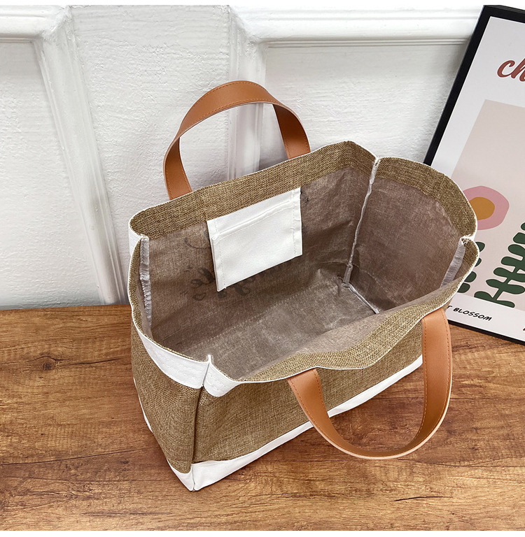 360g Weight Open Closure Type Top Handle Strap Type Tote Bag Bags Type Casual, Daily Occasion cotton and linen Material Letter Pattern All Seasons Season Women's Gender Basic, Classic Style Style Square Shape Large Size Women's Large Cotton And Linen Letter Basic Classic Style Square Open Tote Bag 8