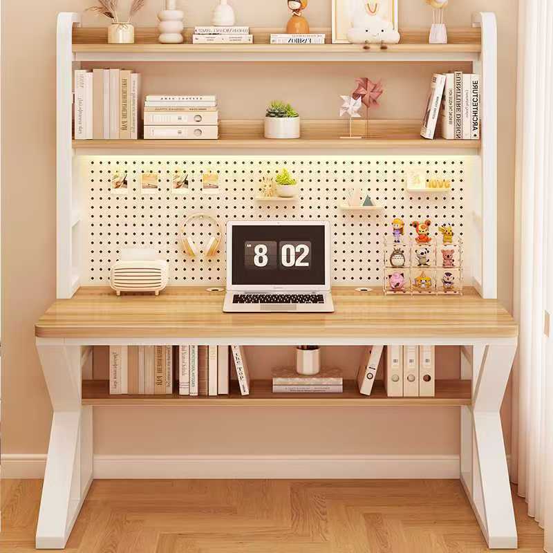 Home Desk, Desktop Computer Desk with Bookshelf Integrated, Student Writing Desk for Small Apartments, Study Desk with Pegboard