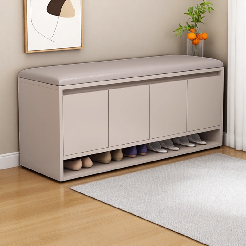 Solid Wood Shoe-Changing Bench for Home Entrance, Multi-Layer Storage Rack, Long Bench, Integrated Soft-Packed Low Shoe Cabinet