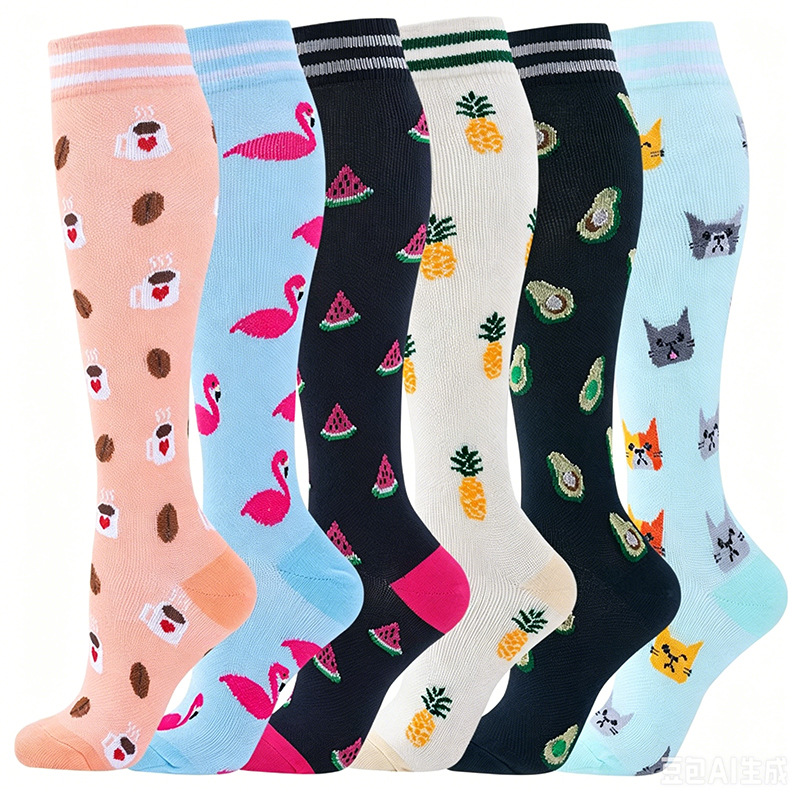 Juego de 6 pares de calcetines deportivos de compresión transfronterizos para fitness, calcetines largos de compresión para pantorrillas para hombres y mujeres, calcetines de compresión elásticos. image 15