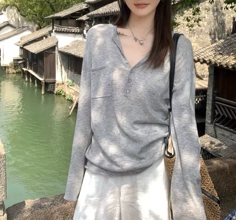 巨好看的防晒衣罩衫女薄款夏季穿搭宽松外穿灰色长袖t恤上衣|undefined