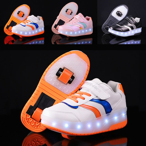 Amazon Overseas Supply Illuminating LED Running Shoes with Dual Wheels for Boys and Girls, Charging Wheels Shoes, Skating Shoes Manufacturer