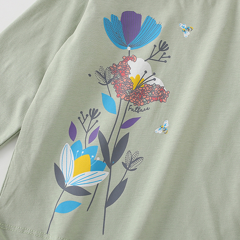 Camiseta de las niñas manga larga otoño algodón niños bottoming camisa de dibujos animados lindo flor bebé niñas Top suelto casual