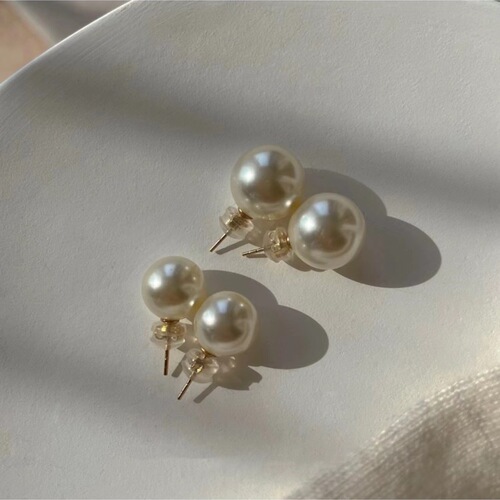 Popular large round bright pearl earrings fever retro 14K gold-filled Shijia pearl earrings for women