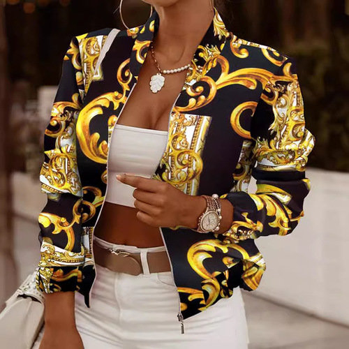  Independent Station Wish Amazon New Autumn Long Sleeve Zipper Decorated Print Jacket