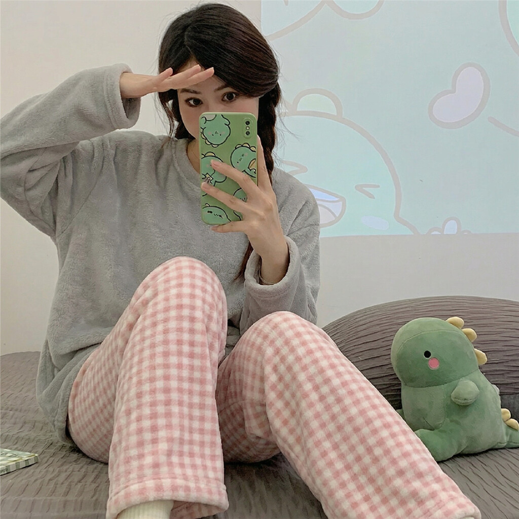 Pijama de mujer de franela y coralina, conjunto cálido y suave para otoño e invierno, moda femenina, venta directa de fábrica