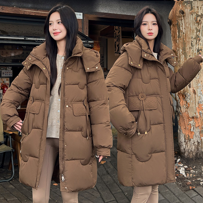 Algodón de pluma para mujeres 2025, nueva moda de algodón para mujeres de invierno coreana suelta chaqueta de algodón con capuz, abrigo grueso