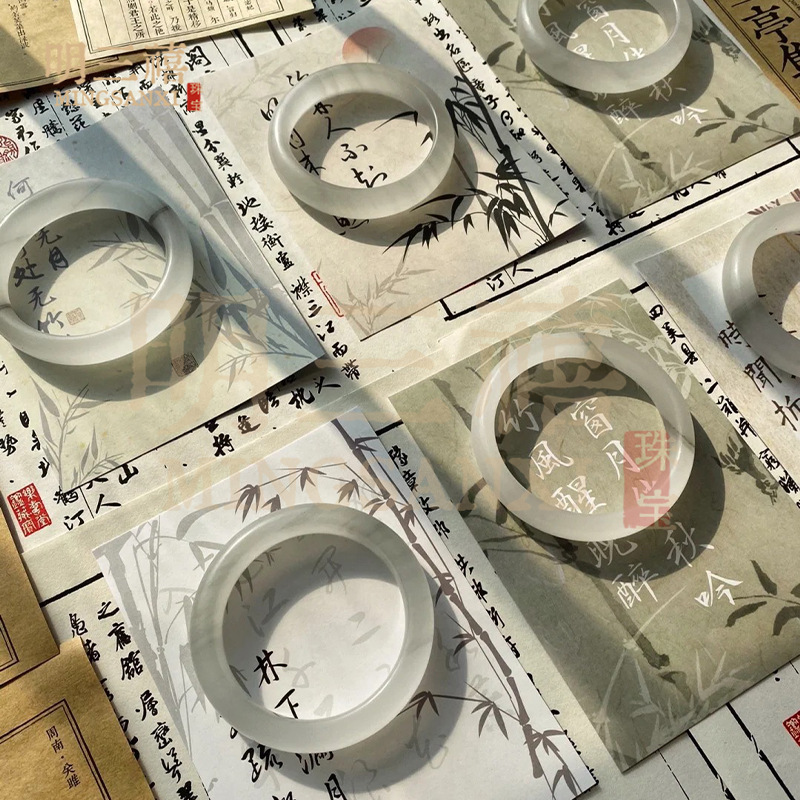 Natural jade ice bracelet ink painting jade bracelet ice gray gobi material women's jade bracelet live welfare Natural jade ice bracelet ink painting jade bracelet ice gray gobi material women's jade bracelet live welfare
