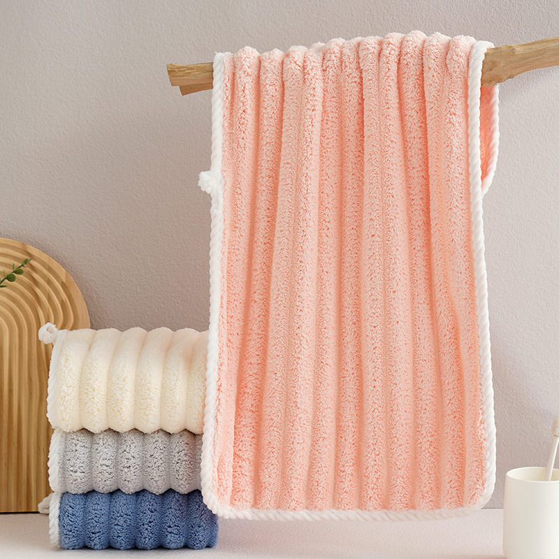 毛巾椰椰條珊瑚絨抽條毛巾日用百貨吸水家用面巾那女情侶速干毛巾