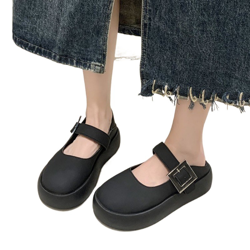 프렌치 레트로 두꺼운 유일한 신발 여성 스커트 레트로 두꺼운 유일한 메리 제인 신발 복고풍 두꺼운 작은 가죽 신발 두꺼운 단독