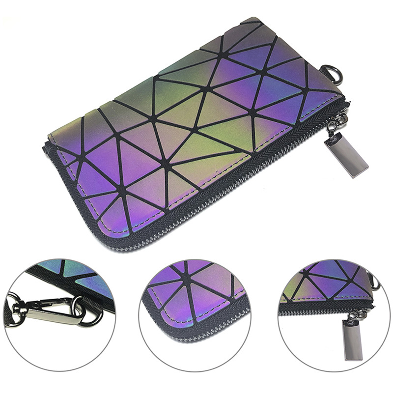 Dreiteiliger leuchtender, faltbarer, reflektierender geometrischer Rucksack mit Diamantgitter, bunt_voghion.com