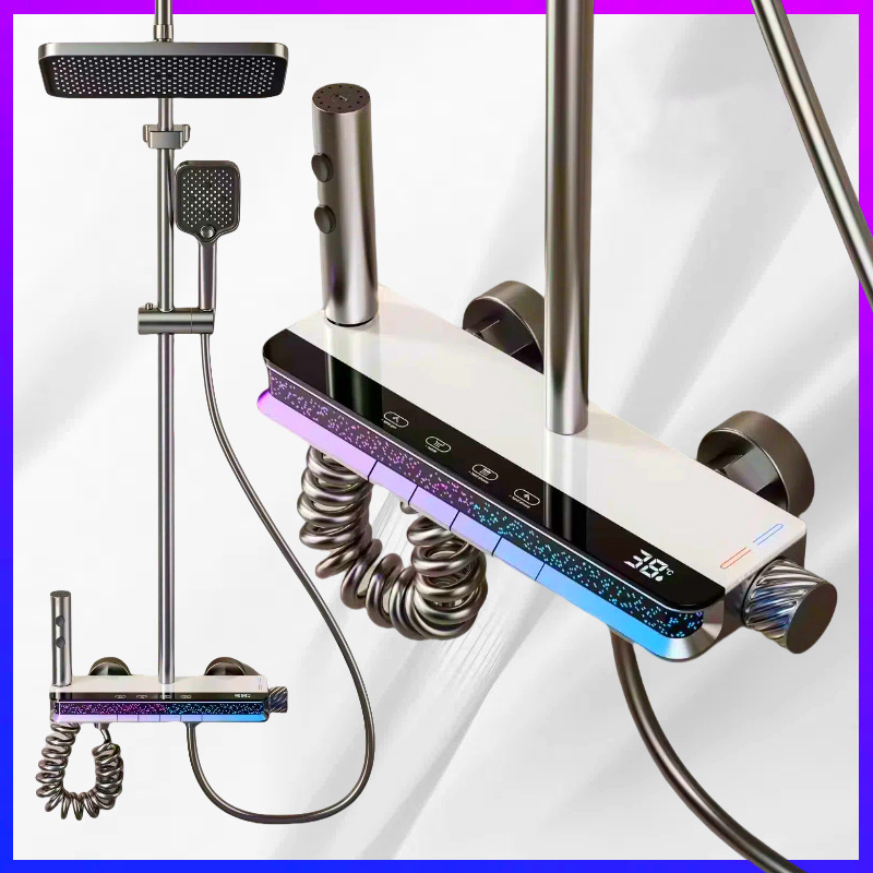 Espacio de aluminio temperatura constante lluvia lluvia conjunto doméstico luz de atmósfera de visualización digital baño presurizado ducha al por mayor transfronteriza
