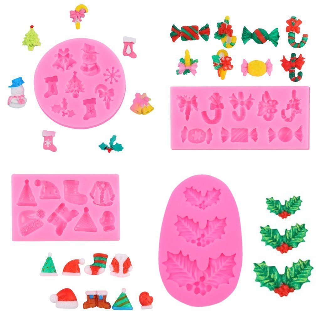 DIY Navidad serie molde Navidad árbol alces regalo chocolate muleta fondant caramelo vestido molde de silicona