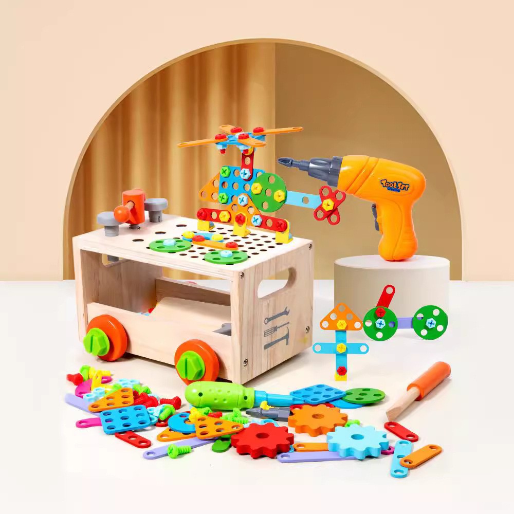 Cross-border children's wooden simulation repair toolbox screw screw disassembly nut car DIY hands-on smart toys