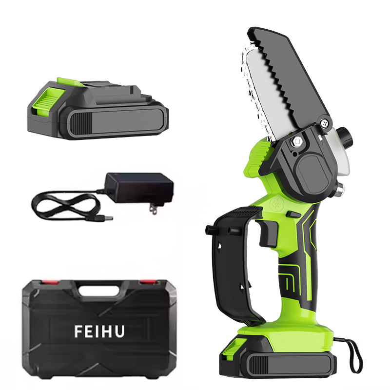 Sierra eléctrica portátil recargable Feihu 21V, nuevo modelo transfronterizo, con batería de litio, tipo botella de aceite de 4 pulgadas, para poda doméstica, de una sola mano.
