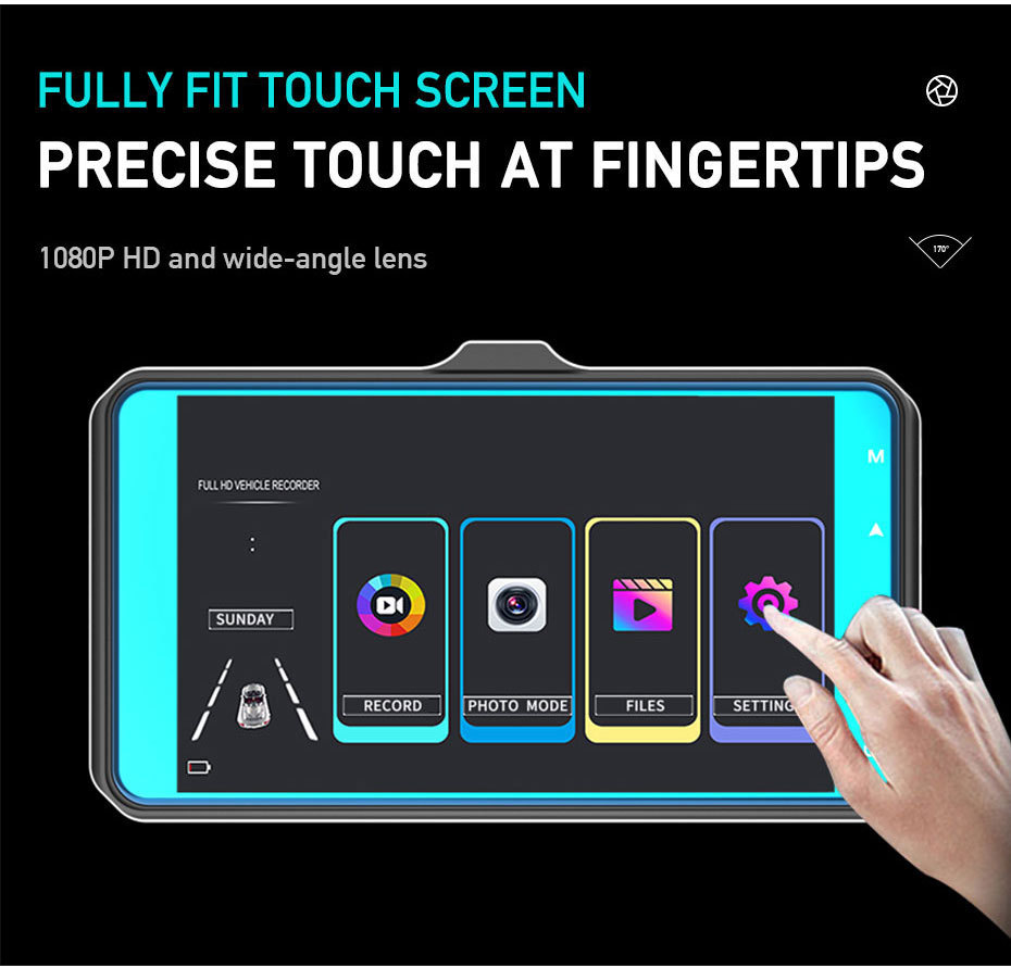 Cross-Border Bestseller Touchscreen Dual-Lens Dash Cam Hd 1080P Aluminum Alloy Front and Rear Dual Recording Car Camera