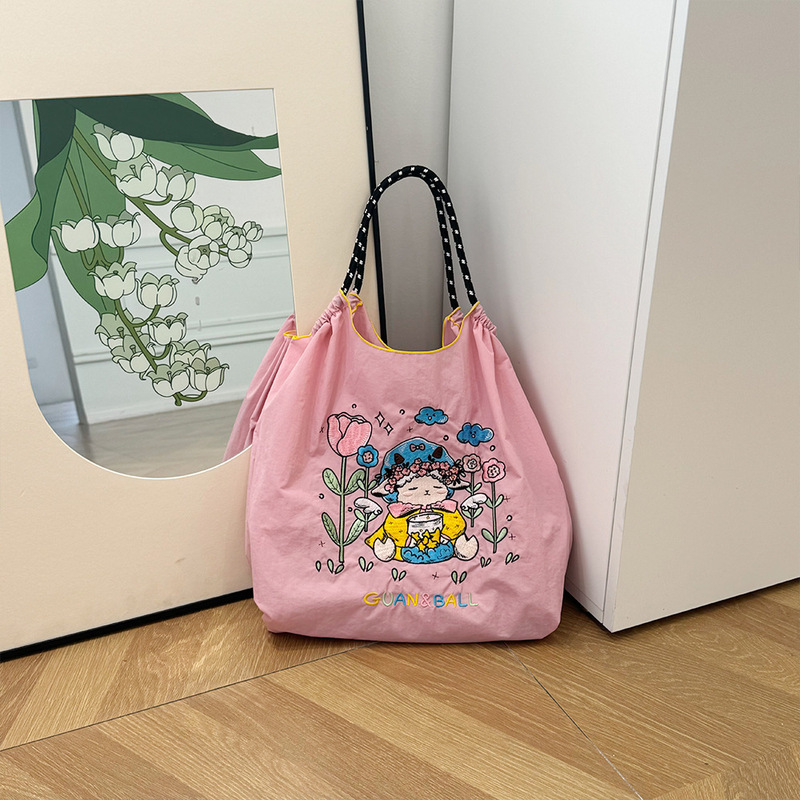 オリジナルの脇下バッグ環境保護ショッピングバッグ絶妙な刺繍防水ナイロンショッピングバッグ手提げレディースショルダーバッグ|undefined
