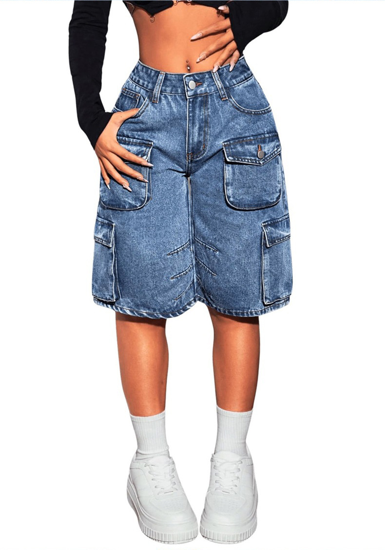 Women's Casual Straight Leg Jeans With Multiple Pockets - High Waist Washed Denim Pants For Streetwear & Daily Wear (Blue, S-Xxl)_ecoleips.com