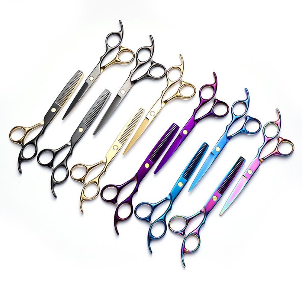Corte de pelo tijeras transfronterizas amazonas color tijeras de dientes planas cortadas delgadas frange tijeras divisorias fábrica de tijeras al por mayor set de tijeras de peluquería