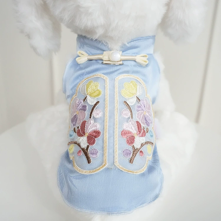 Цветочный чонсам с вышивкой, платье в китайском стиле, юбка с воротником-стойкой, одежда для кошек и собак, весенне-летняя одежда для домашних животных, подходит для маленьких кошек и собак.