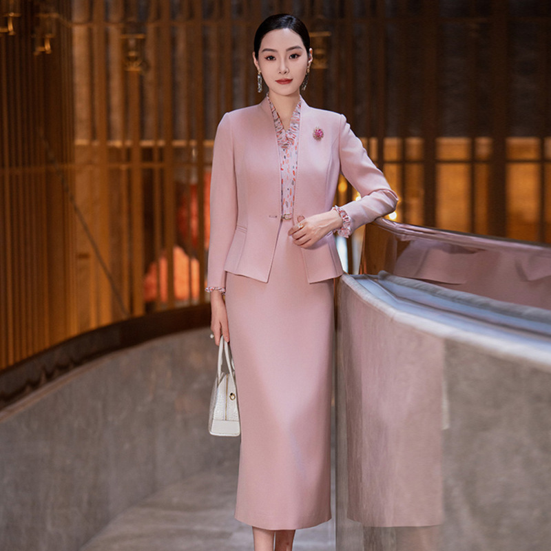 粉色时尚套装女2025秋季新款高档西装外套气质减龄连衣裙两件套裙|undefined