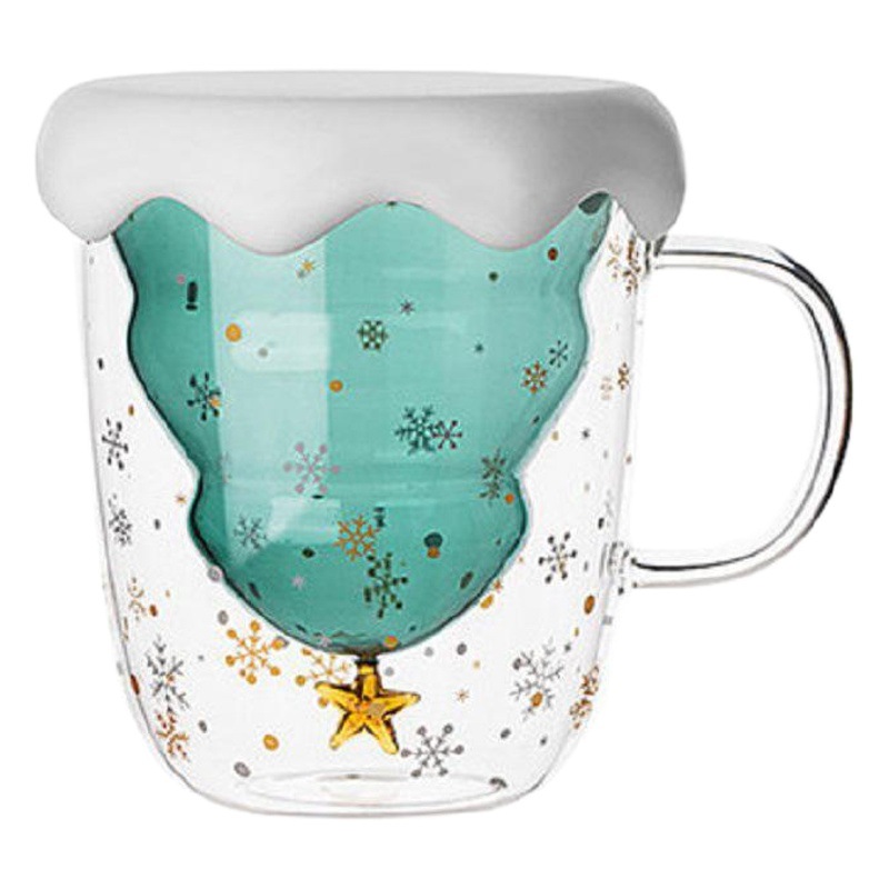 Fábrica al por mayor de vidrio de borosilicato Star Wish Cup taza creativa taza de árbol de Navidad taza de café de marca de oficina de doble capa