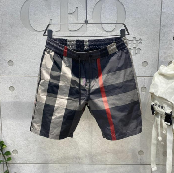 Cross-Border Men's Shorts Summer New Quick-Drying Beach Pants Sports Casual Mid-Pants Simple Contrasting Color Workwear Plaid Pants