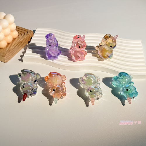 Acrylic pendant uv plated bubble transparent colorful cute little unicorn keychain bag toy diy accessories