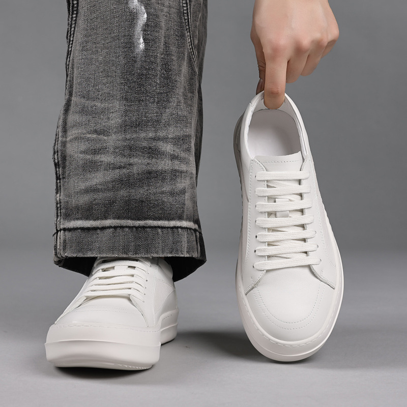 Piel de vaca de primera capa RO triángulo pequeño casual nicho marca de moda zapatos de hombre zapatos casuales de suela gruesa de cuero zapatos de hombre bajos estadounidenses