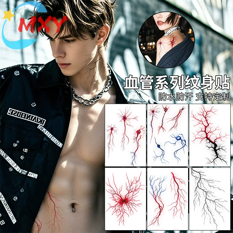 Cross-Border New Halloween Blood Vessel Colored Tattoo Stickers, Real Blood Cell Stickers, Lightning Stripe Stickers, Waterproof