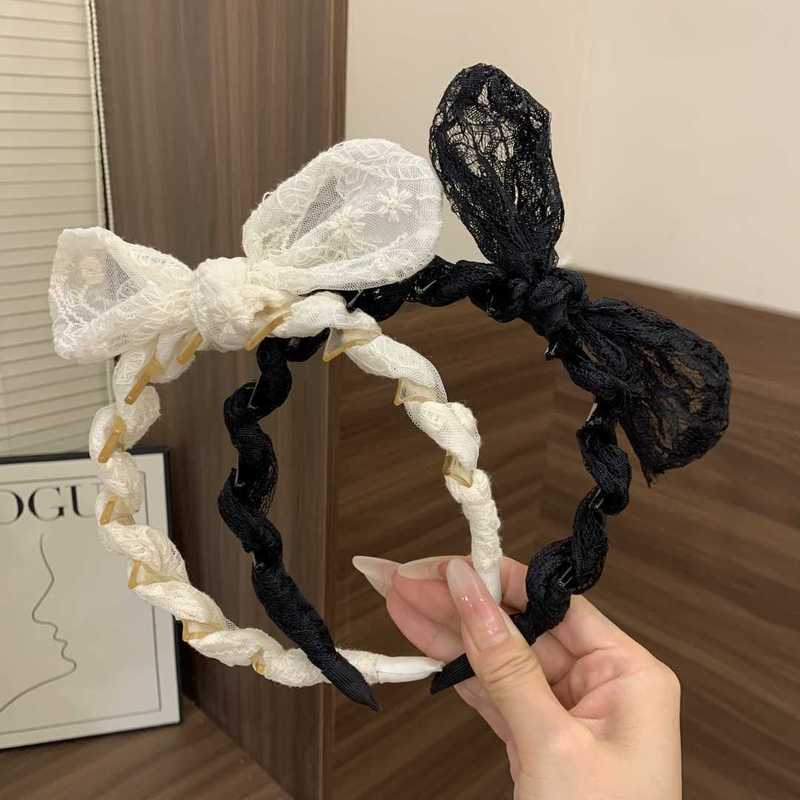 甜美蕾丝兔耳朵蝴蝶结齿梳发箍女2025新款高颅顶防滑头箍时尚发饰|undefined