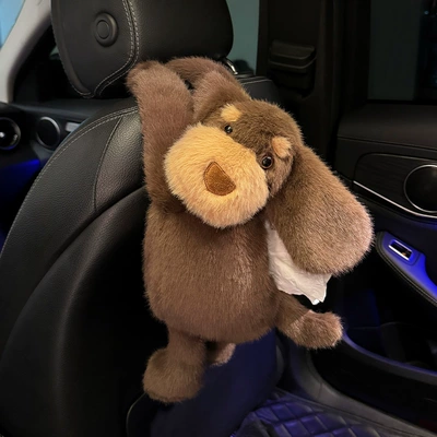Cute Dog-Shaped Car Tissue Box, Plush Toy Decoration for Car Seat, Hanging Tissue Dispenser (Car tissue box/set) - hanging-tissue-box-big-eared-dog
