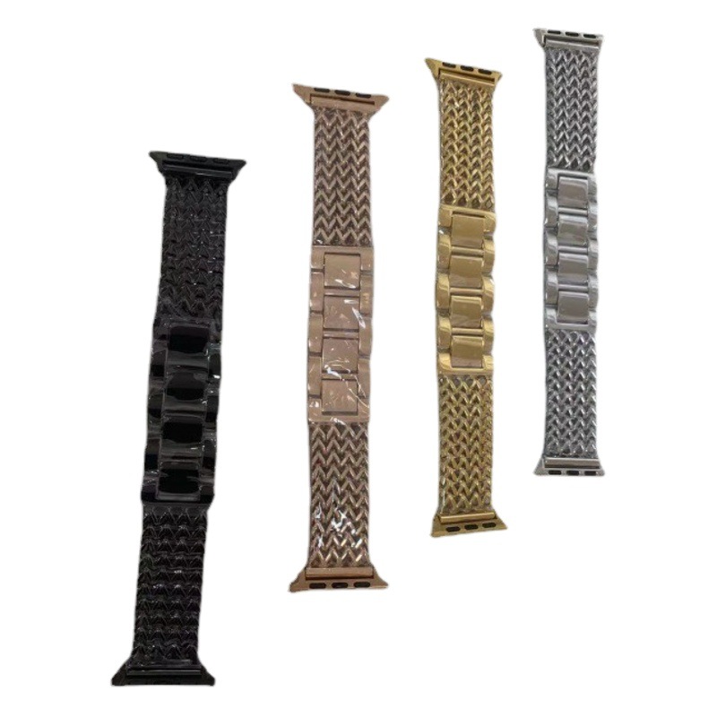 Adecuado para Apple Watch iwatch 1-7 generación nueva cadena de cuatro filas tejida en forma de corazón correa de metal de acero inoxidable