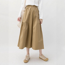 卡其色半身裙女夏季新款a字半裙日系文艺森系工装长款半身长裙子
