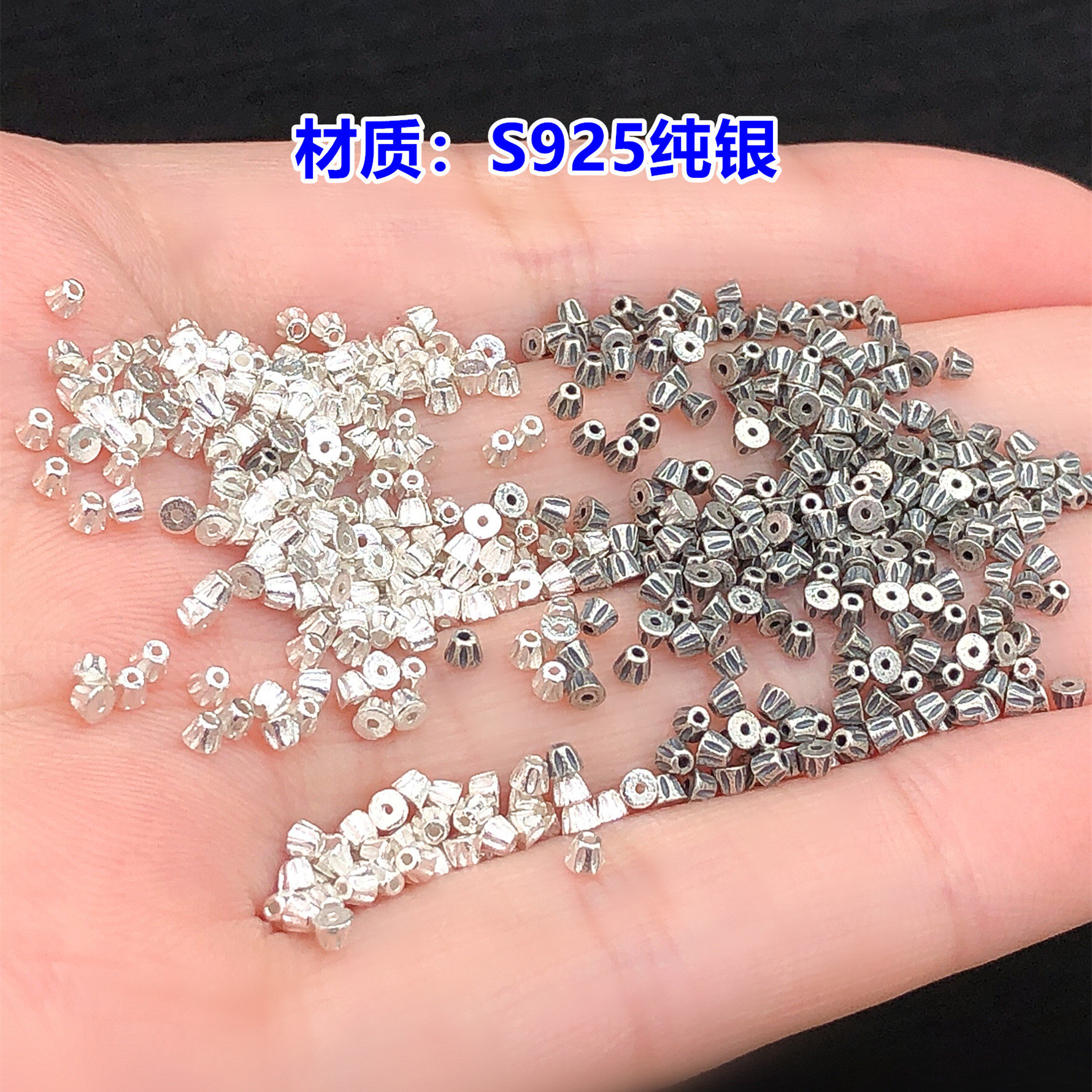s925 pure silver hammered tower-shaped small beads mini spacer beads crystal decorative accessories for DIY woven bracelets and necklaces