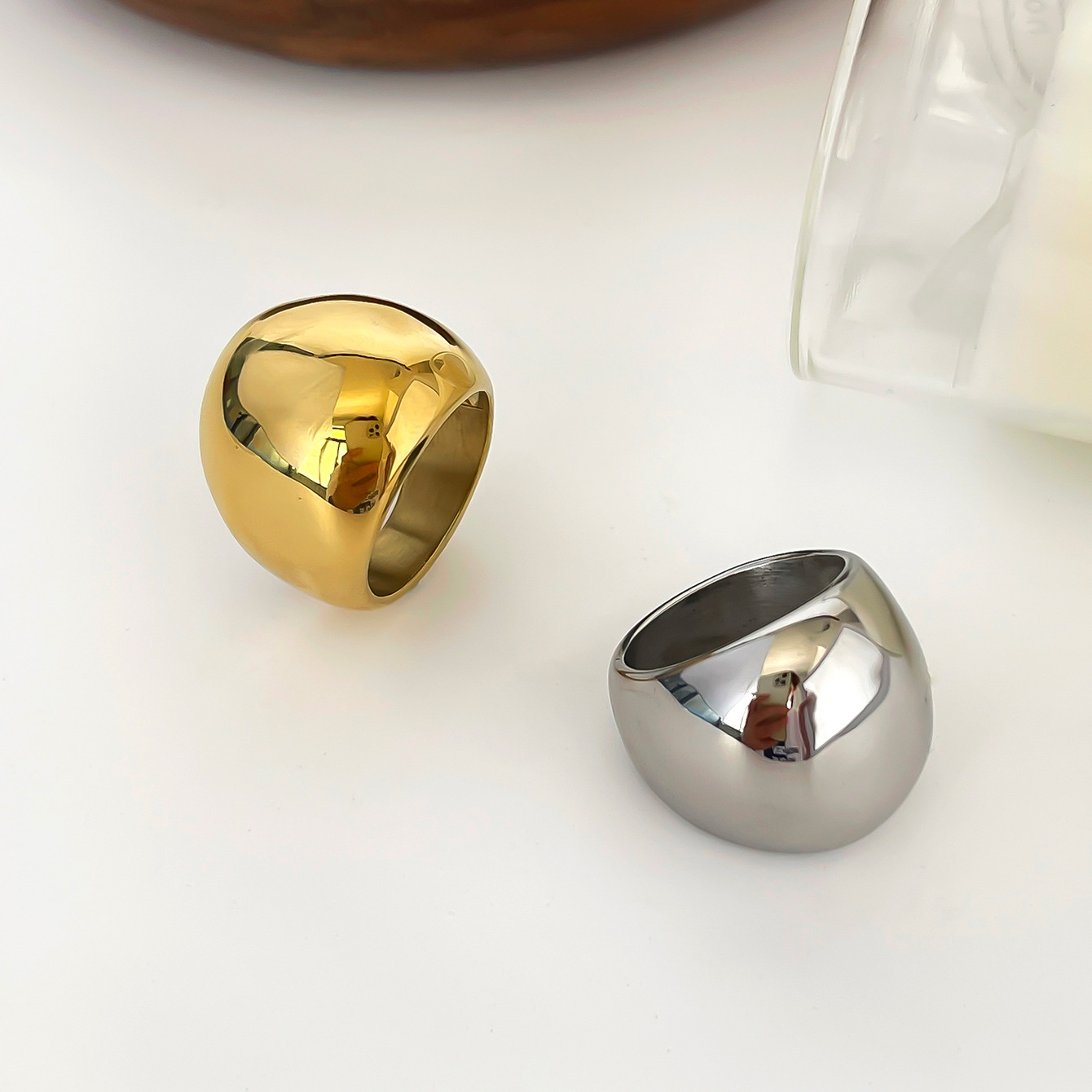 1 Piece Quantity 18K Gold Plated 316L Stainless Steel Geometric Waterproof Non Tarnish Surgical Steel Simple Style Streetwear Rings For Women's