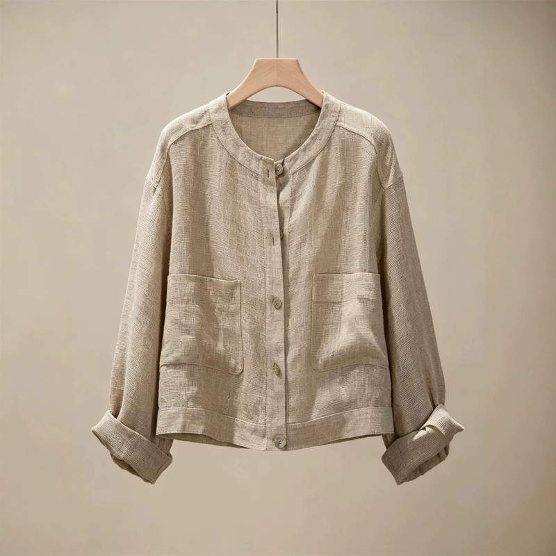 Cross-Border Casual and Relaxed Mesh Jacket with Dropped Shoulders, Loose Fit, Simple Round Neck Design