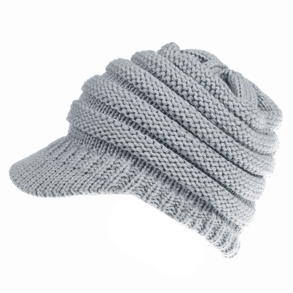 Klassische europäische und amerikanische Strickmütze, warme Strickmütze, Damen-Strickmütze mit offenem Himmel, Pferdeschwanz-Strickmütze, Entenschnabel-Wintermütze für Wärme – Detail 5