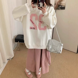 字母刺绣oversize慵懒风2025洋气百搭时尚宽松休闲胖MM大码卫衣女