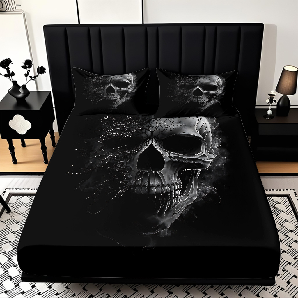 TEMU / JIT abrasión cama Kits cráneo patrón de impresión digital HD ropa de cama para diseñar