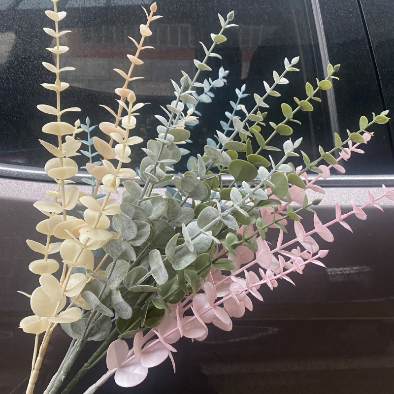 多頭塑料尤加利葉工程婚慶仿真綠植彩色假樹枝酒店樣板房一件代發