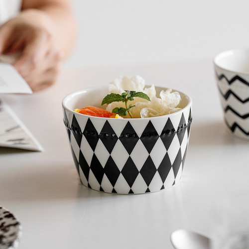 Creative Hepburn style geometric ceramic rice bowl set for home use  new style eating bowl salad bowl single gift box