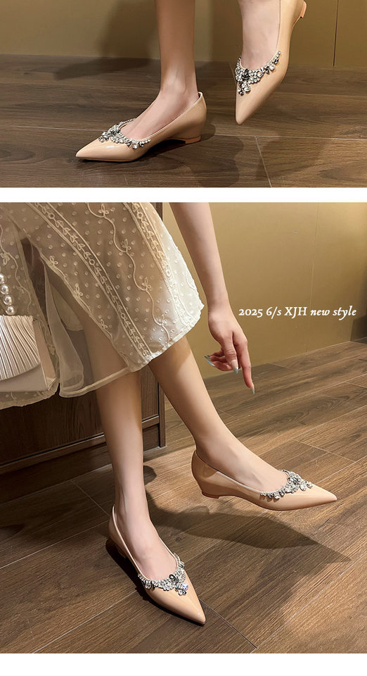 Giày cao gót mũi nhọn nữ kiểu Pháp thanh lịch có độn đế tăng chiều cao, giày cưới cho cô dâu — Màu mơ, Màu trắng be chi tiết 12