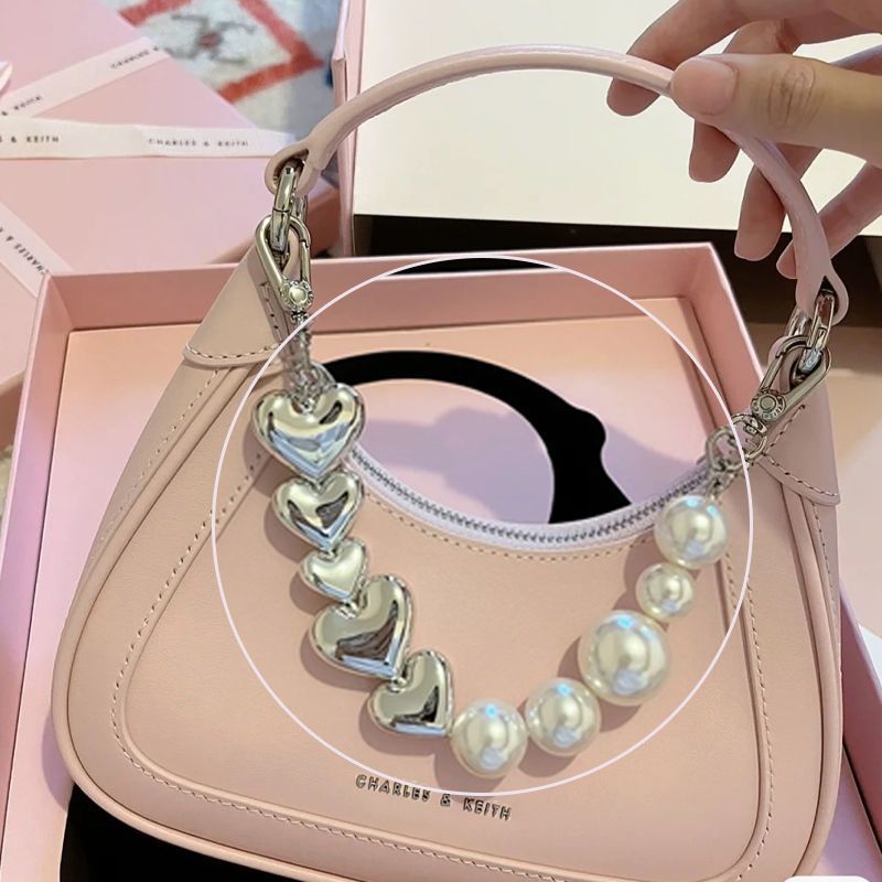 包包珍珠爱心链条手提时尚银色包链子百搭装饰链同款ck女包