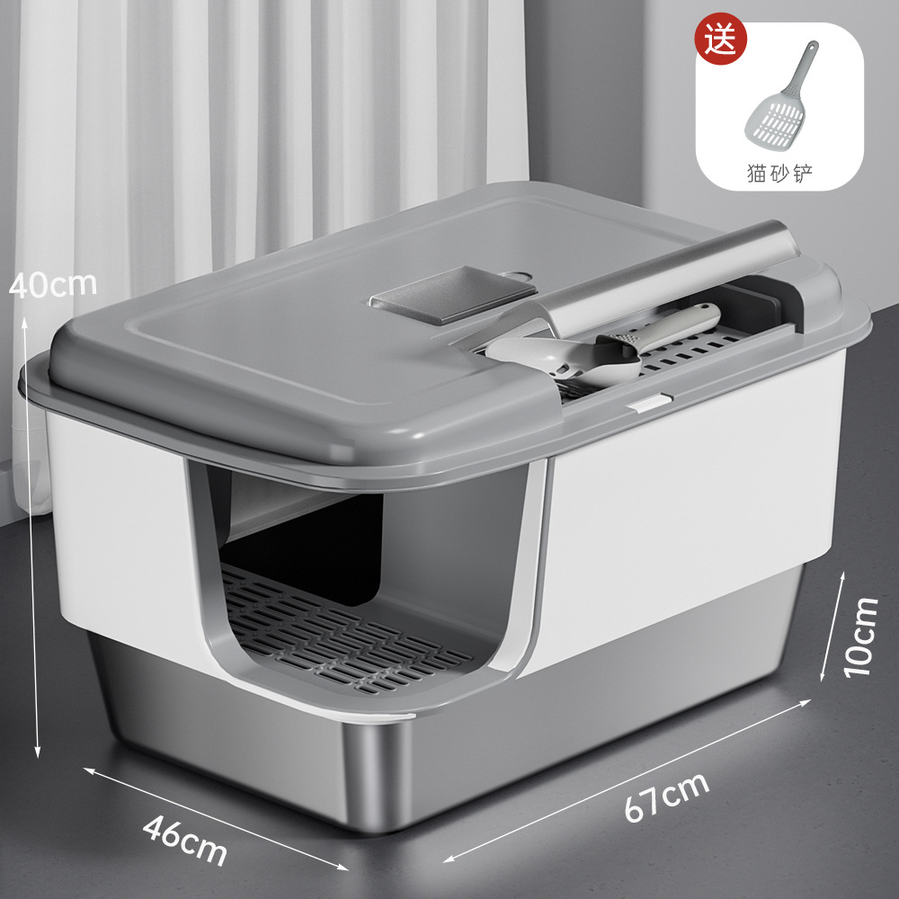Caja de Arena para Gatos Extra Grande de Acero Inoxidable, Tipo Pasillo, Anti-Salpicaduras, Suministros para Mascotas, Venta al por Mayor