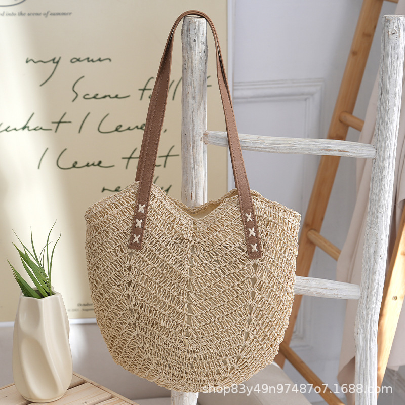 Straw-Woven Versatile One-Shoulder Beach Tote Bag for Seaside Vacations, New Handmade Woven Large-Capacity Custom Woven Bag Straw-Woven Versatile One-Shoulder Beach Tote Bag for Seaside Vacations, New Handmade Woven Large-Capacity Custom Woven Bag