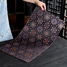 新中式紫色宝相花双面干泡席禅意复古桌旗干泡茶席